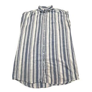 Old Navy Striped Tunic Linen Blend Shirt XL Blue White Lightweight Short Sleeve